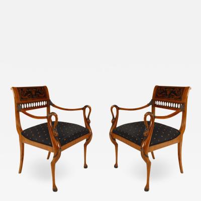 Pair of Italian Neo Classic Cherrywood Arm Chairs