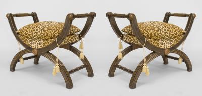 Pair of Italian Neo Classic Faux Leopard Benches