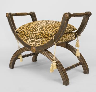 Pair of Italian Neo Classic Faux Leopard Benches