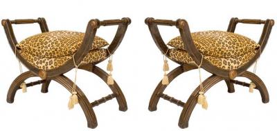 Pair of Italian Neo Classic Faux Leopard Benches