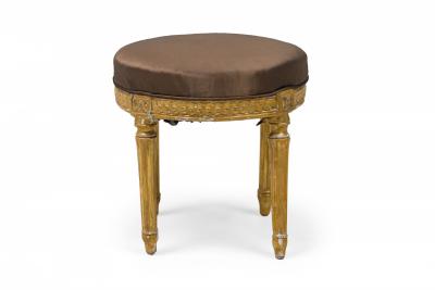 Pair of Italian Neo Classic Giltwood Upholstered Taborets Benches Stools