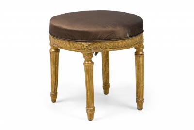 Pair of Italian Neo Classic Giltwood Upholstered Taborets Benches Stools
