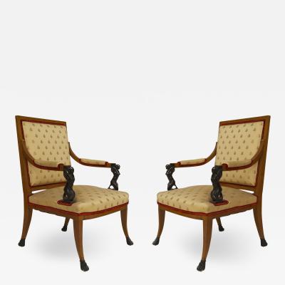 Pair of Italian Neo Classic Maple Arm Chairs