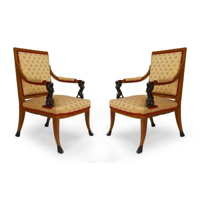 Pair of Italian Neo Classic Maple Armchairs