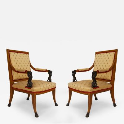 Pair of Italian Neo Classic Maple Armchairs