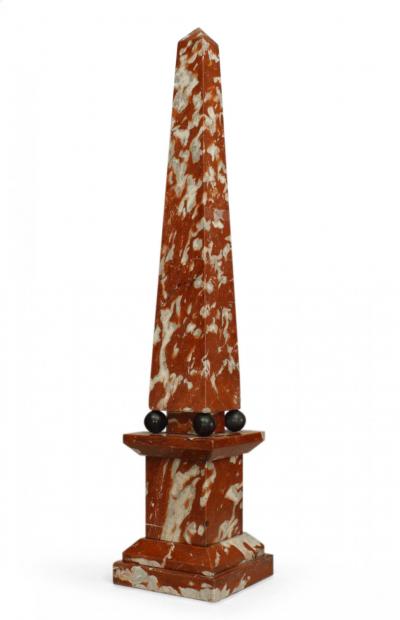 Pair of Italian Neo Classic Rouge and Marble Obelisks