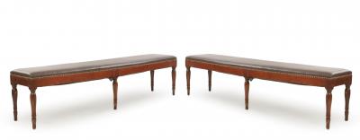 Pair of Italian Neo Classic Walnut Long Benches