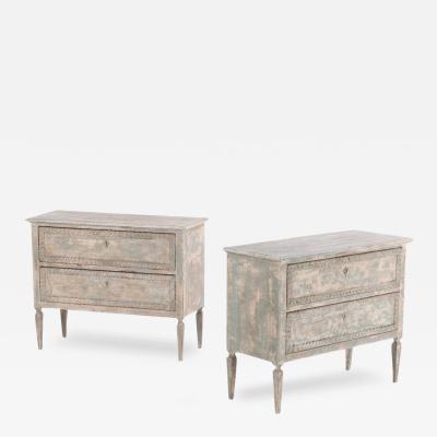 Pair of Italian Neo Classical style painted and carved commodes C 1910 