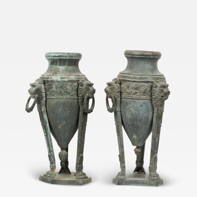 Pair of Italian Neo classic Patinated Bronze Athenienne Form Urns