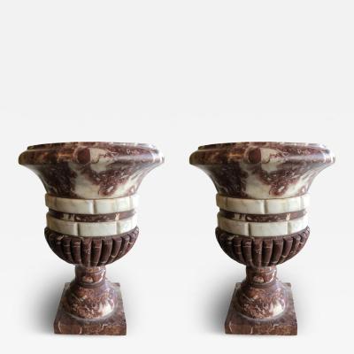 Pair of Italian Neo classic Rosso Antico Carrara Marble Grand Tour Urns
