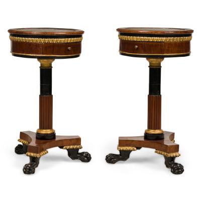 Pair of Italian Neo classical Mahogany and Marble Gueirdon End Table