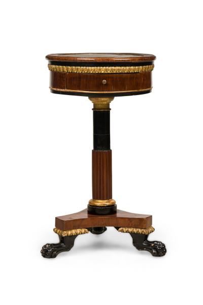 Pair of Italian Neo classical Mahogany and Marble Gueirdon End Table