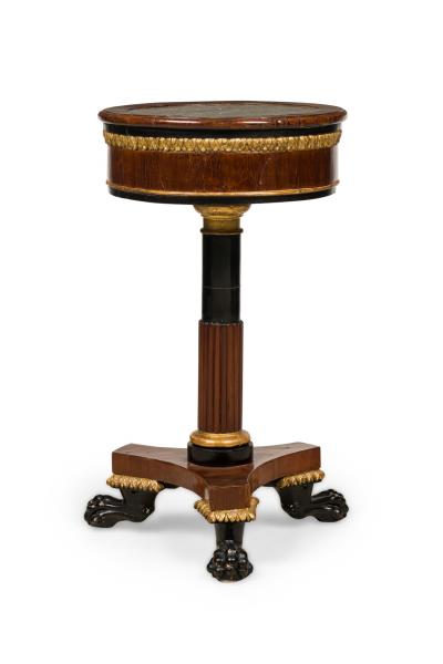 Pair of Italian Neo classical Mahogany and Marble Gueirdon End Table