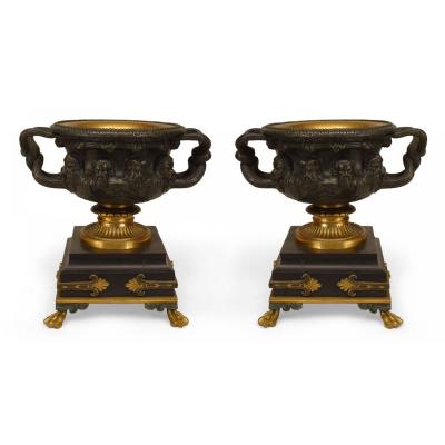 Pair of Italian Neoclassic Bronze and Gilt Urns
