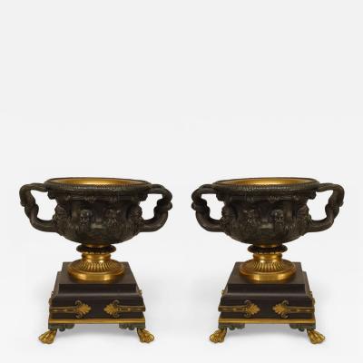 Pair of Italian Neoclassic Bronze and Gilt Urns