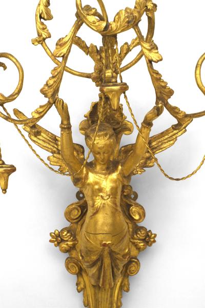 Pair of Italian Neoclassic Empire Gilt Wood Wall Sconces