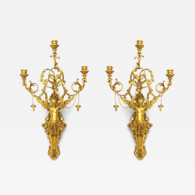 Pair of Italian Neoclassic Empire Gilt Wood Wall Sconces