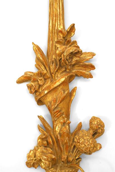 Pair of Italian Neoclassic Gilt Wood Cornucopia Wall Sconces