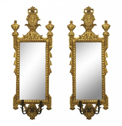 Pair of Italian Neoclassic Giltwood and Iron Giranoles Wall Mirrors