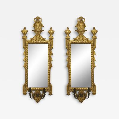Pair of Italian Neoclassic Giltwood and Iron Giranoles Wall Mirrors