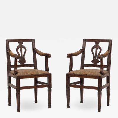 Pair of Italian Neoclassic Lyre Arm Chairs