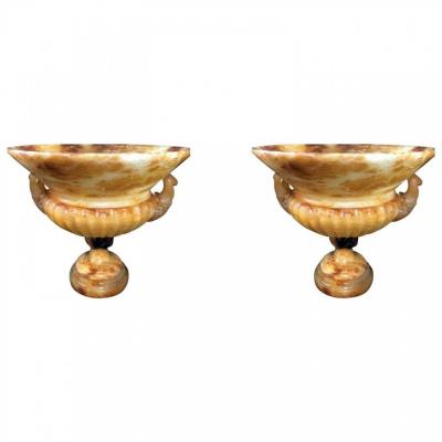 Pair of Italian Neoclassic Onyx Urns 19th Century