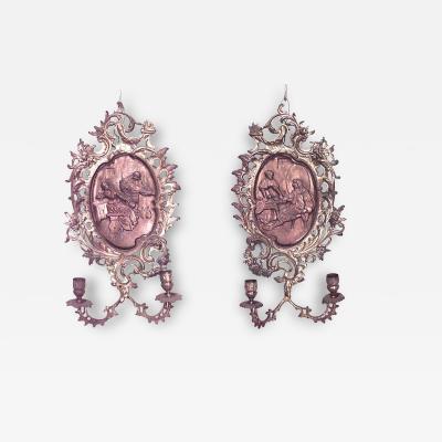 Pair of Italian Neoclassic Style Bronze Dore Filigree Wall Sconces