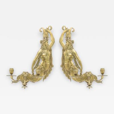 Pair of Italian Neoclassic Style Bronze Mermaid Wall Sconces