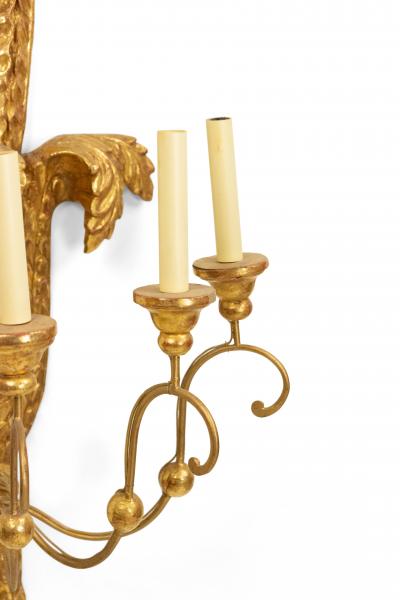 Pair of Italian Neoclassic Style Carved Palm Giltwood Wall Sconces