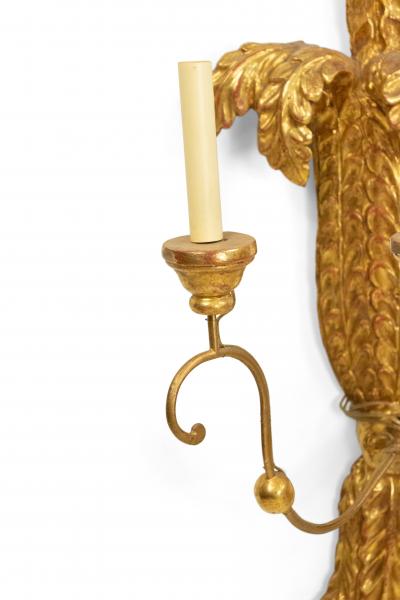 Pair of Italian Neoclassic Style Carved Palm Giltwood Wall Sconces