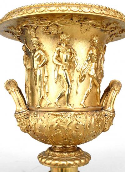 Pair of Italian Neoclassic Style Gilt Bronze Urns