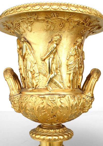 Pair of Italian Neoclassic Style Gilt Bronze Urns