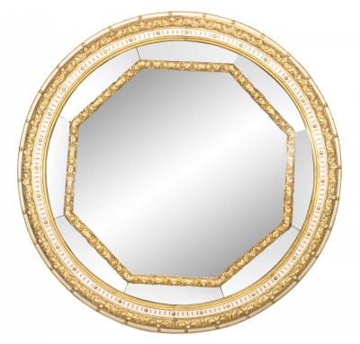 Pair of Italian Neoclassic Style Round White Painted and Gilt Wall Mirrors