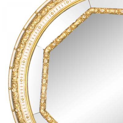 Pair of Italian Neoclassic Style Round White Painted and Gilt Wall Mirrors