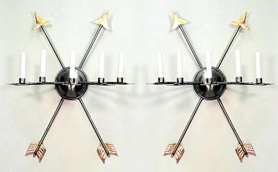 Pair of Italian Neoclassic Style Steel Crossed Arrow Wall Sconces