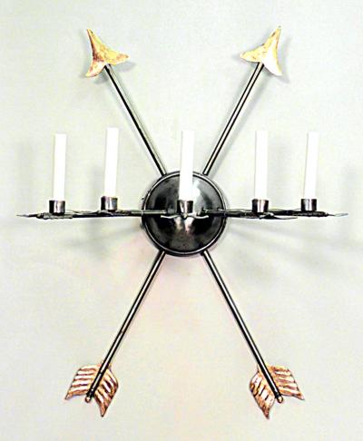 Pair of Italian Neoclassic Style Steel Crossed Arrow Wall Sconces