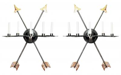 Pair of Italian Neoclassic Style Steel Crossed Arrow Wall Sconces