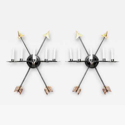 Pair of Italian Neoclassic Style Steel Crossed Arrow Wall Sconces
