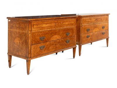 Pair of Italian Neoclassic Walnut And Marquetry Commodes