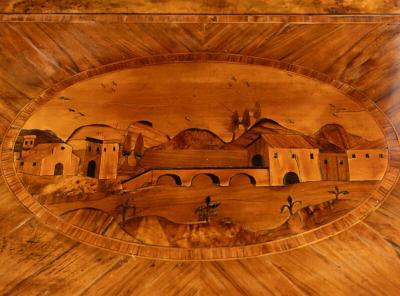 Pair of Italian Neoclassic Walnut And Marquetry Commodes