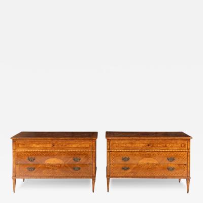 Pair of Italian Neoclassic Walnut And Marquetry Commodes