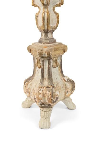 Pair of Italian Neoclassic White and Gilt Candlesticks