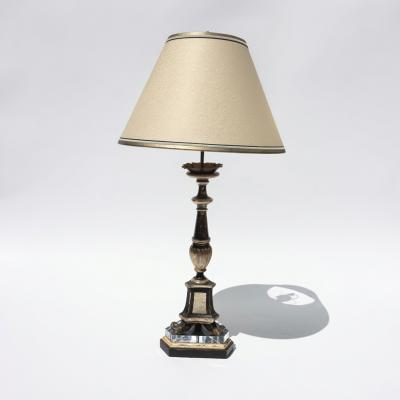 Pair of Italian Neoclassical Black and Silver Gilt Candlestick Lamps Circa 1820