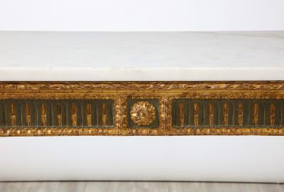 Pair of Italian Neoclassical Carved Painted and Gilded Console Tables
