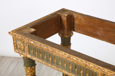 Pair of Italian Neoclassical Carved Painted and Gilded Console Tables