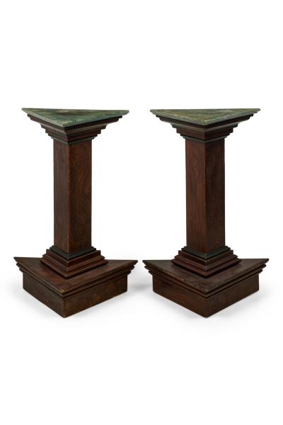 Pair of Italian Neoclassical Faux Bois and Faux Marble Painted Pedestals