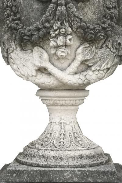 Pair of Italian Neoclassical Style Monumental Stone Garden Vases