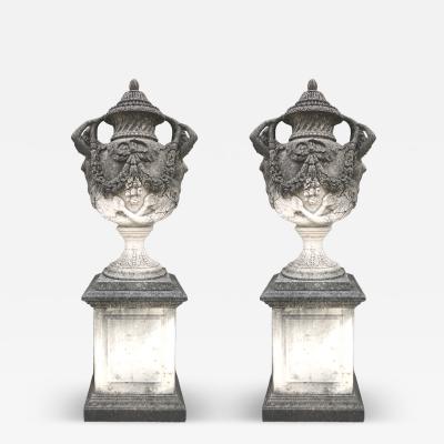 Pair of Italian Neoclassical Style Monumental Stone Garden Vases