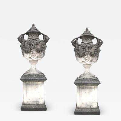 Pair of Italian Neoclassical Style Monumental Stone Garden Vases