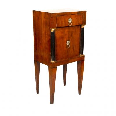 Pair of Italian Neoclassical Walnut and Ebonized Commodinis
